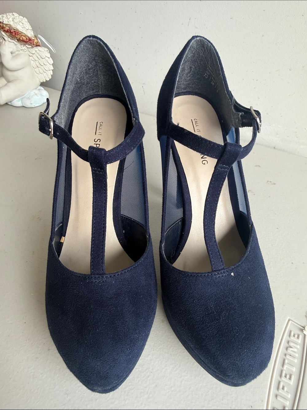 Call It Spring Navy T-Strap Suede Heels